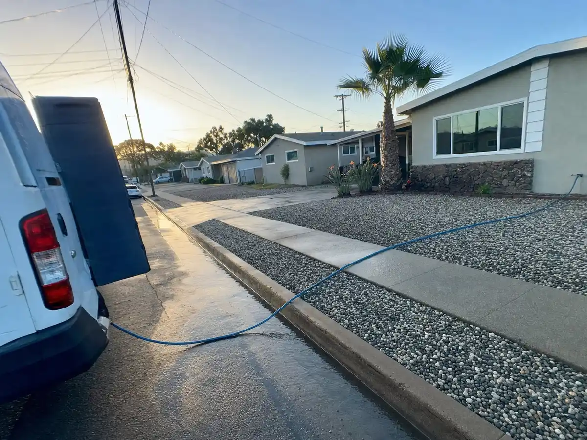 Service van arriving on a West Hills, CA street — local same-day coverage