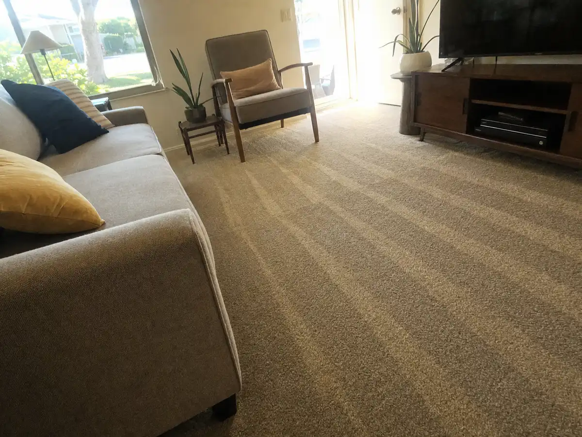 Freshly cleaned carpet with the furniture back in place — completed job in West Hills, CA