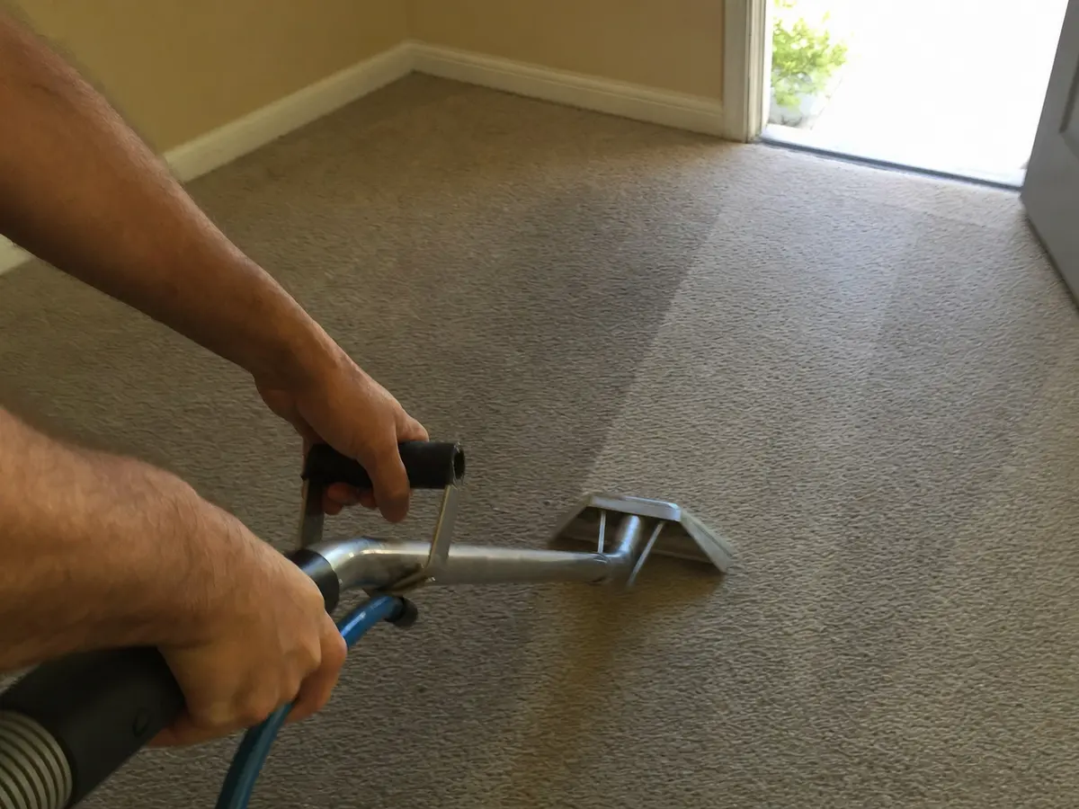 carpet cleaning technician on the job in West Hills, CA